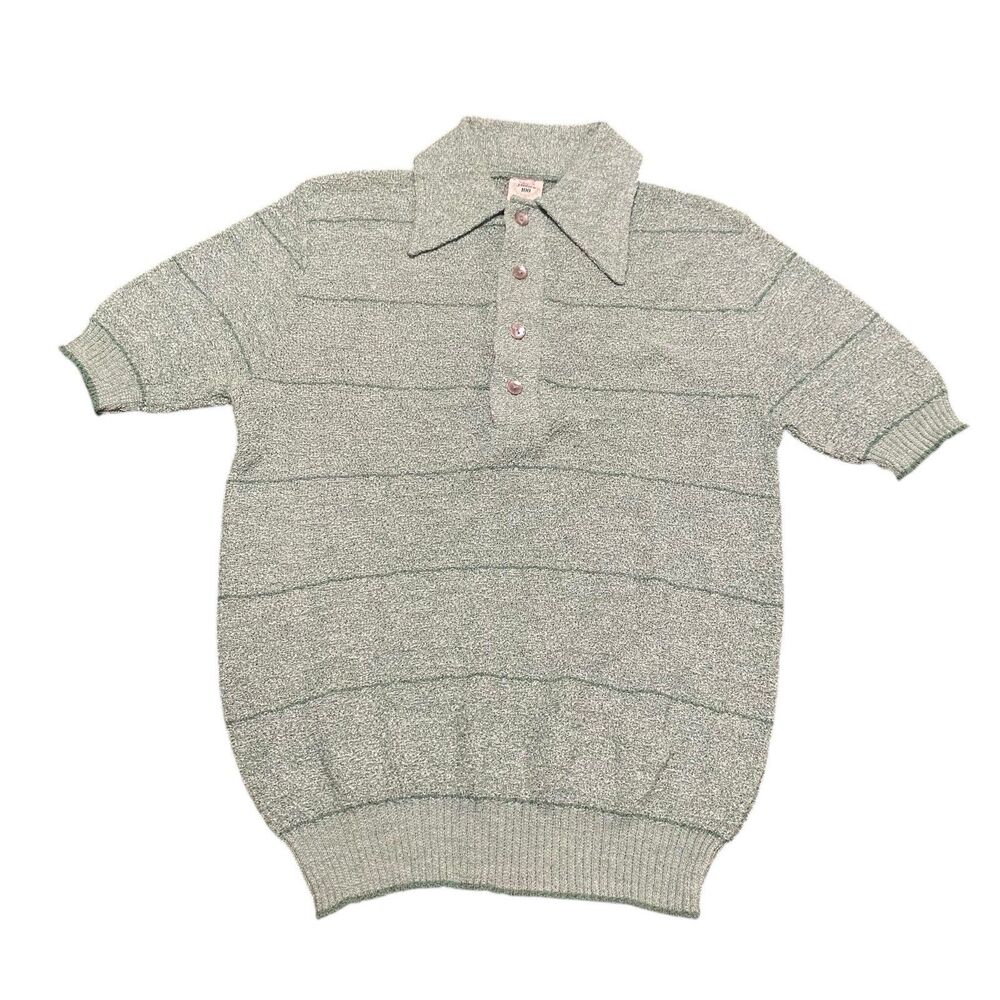 Vintage JANTZEN Polo Henley Tee Shirt Top 60s 70s Knit Stripped XS S